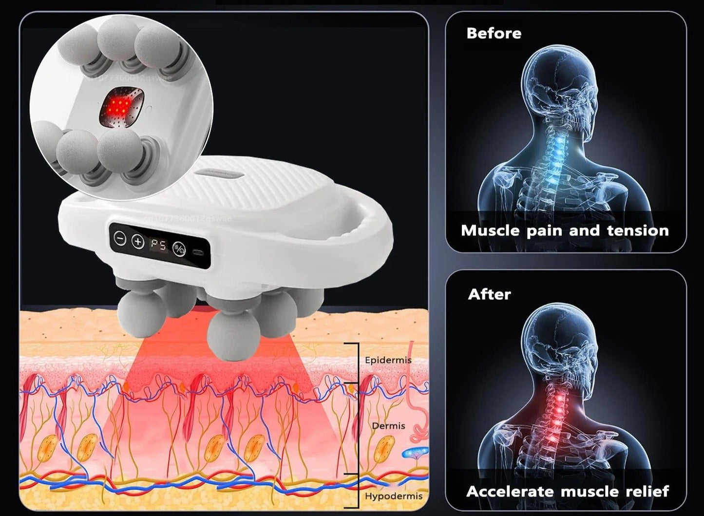 PowerRelief Pro – 6-Kopf Tiefengewebemassagegerät für Rücken & Schultern